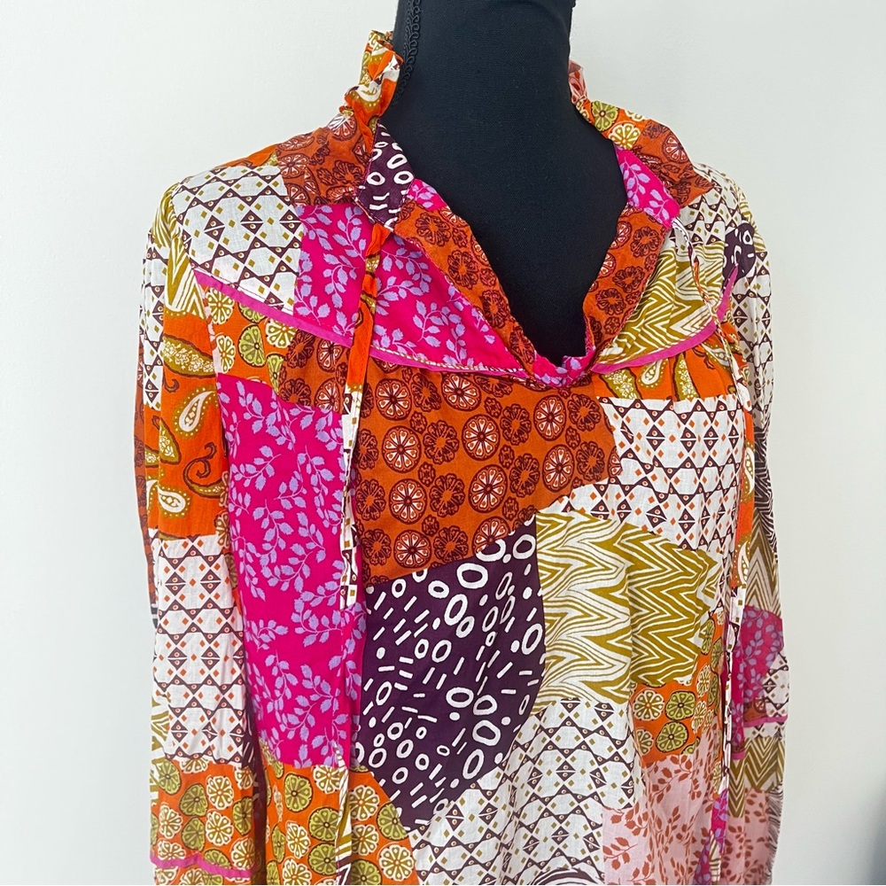 Fate Fuchsia Pink Patchwork Blouse Sz Medium Boho Bold - Picture 3 of 7